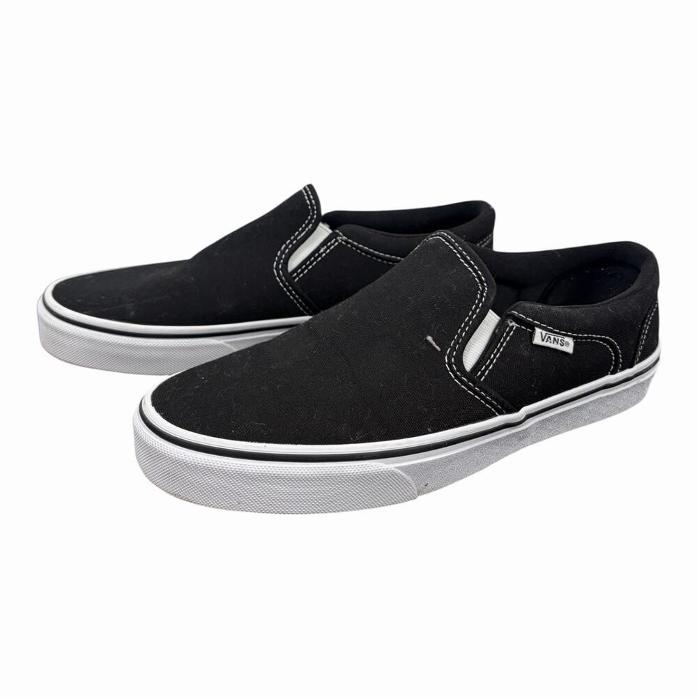 Vans Classic Slip-On Black Canvas Sneakers Womens 9 Mens 7.5 Skate Shoes